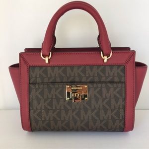 Michael Kors Tina Brn/Cherry Sm Handbag Satchel